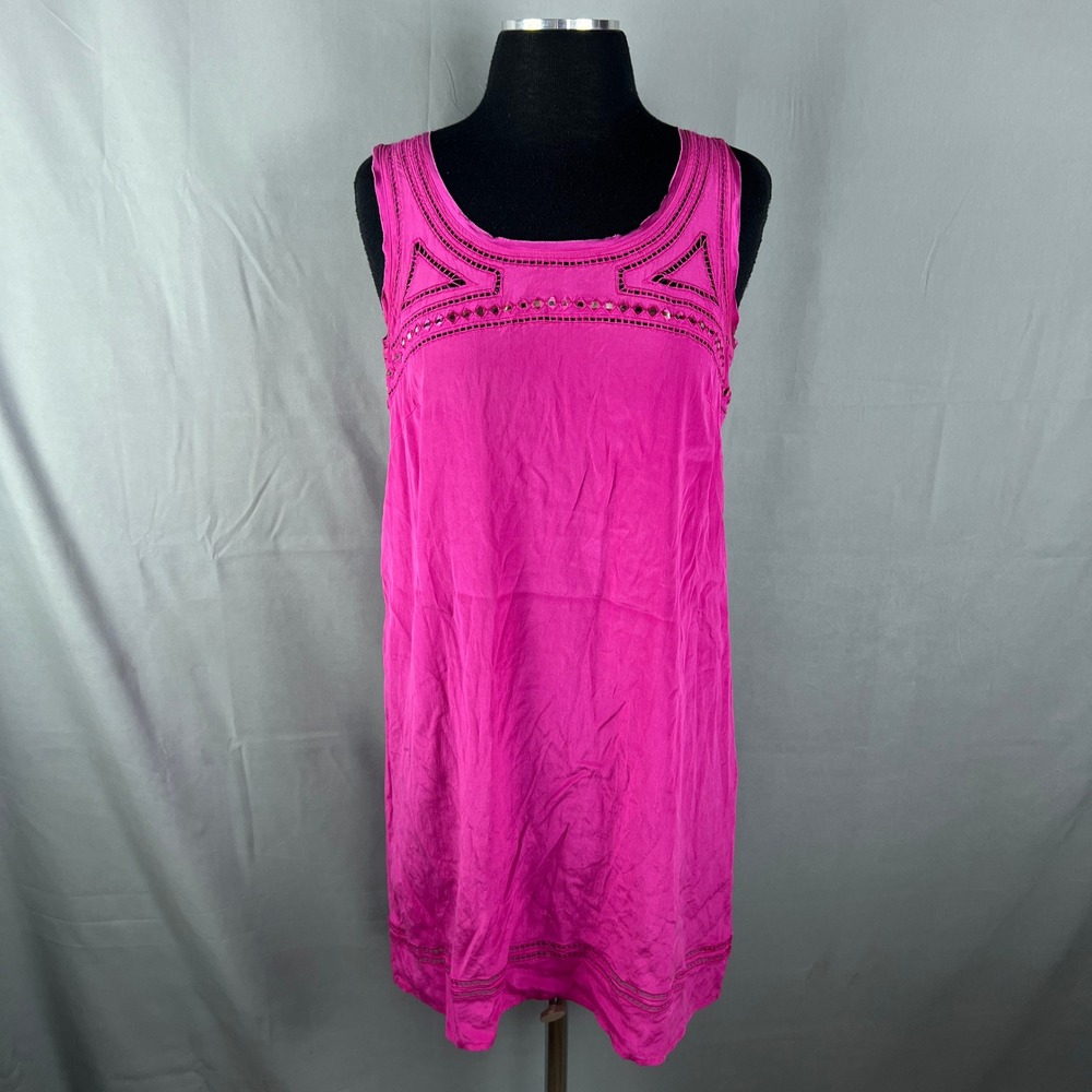 DKNY Shift Dress Womens Small Pink Silk Stretch Embroidered Round Neck Casual